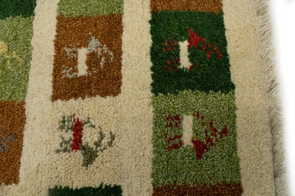 Handmade Thick Pile Multicolored Tribal Indo-Gabbeh Rug Oriental Carpet 2X4 ft