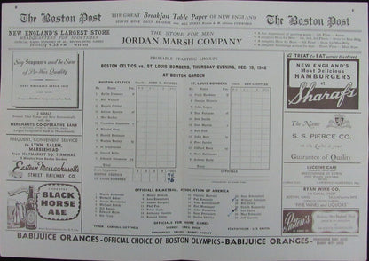 Vintage 1946 Boston Celtics Vs. St. Louis Bombers