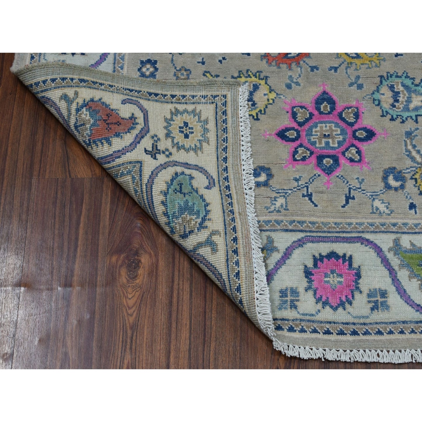 4'X5'9" Colorful Gray Fusion Kazak Pure Wool Hand Knotted Oriental Rug