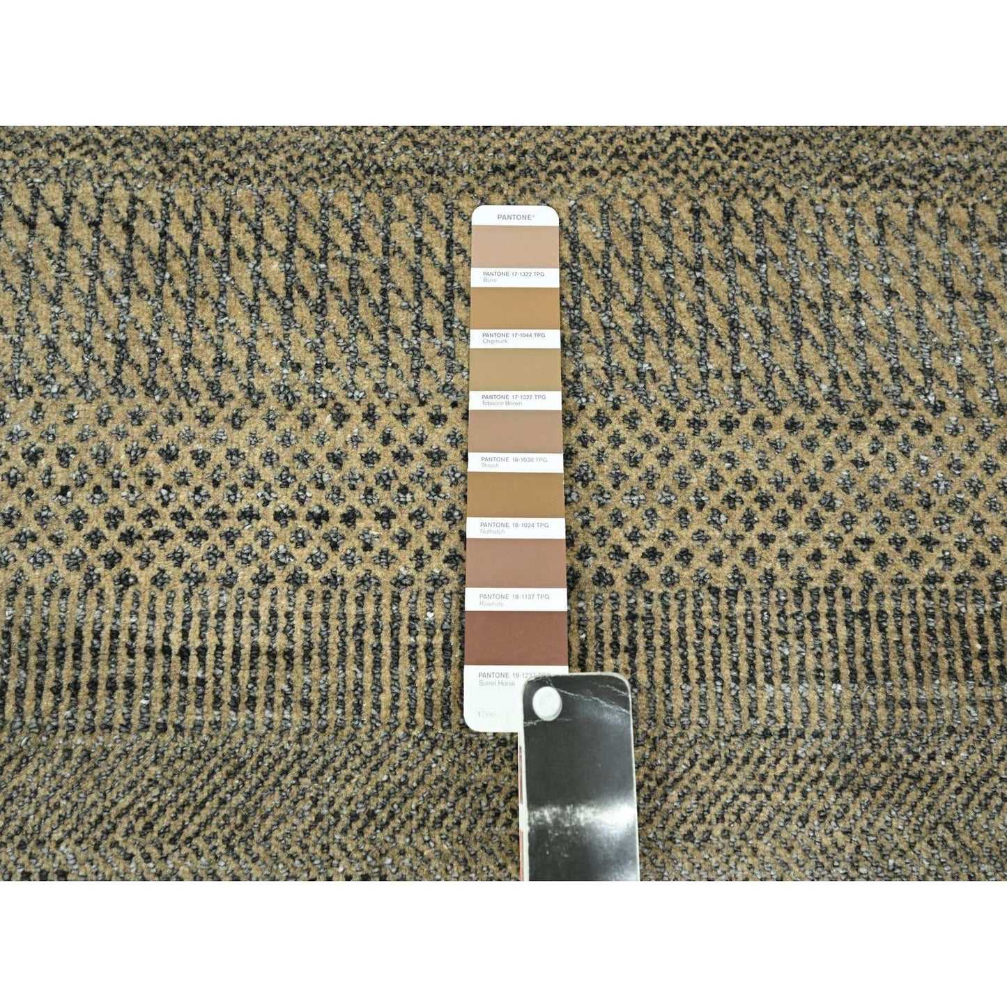 2'6"X20'4" Brown Modern Grass Design Hand Knotted Wool & Silk Runner Rug