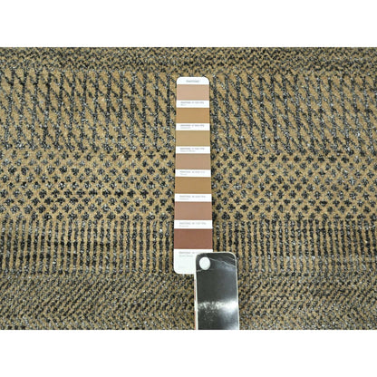 2'6"X20'4" Brown Modern Grass Design Hand Knotted Wool & Silk Runner Rug