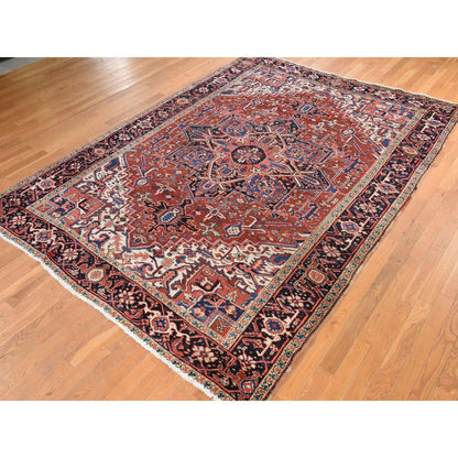 8'X11'3" Crimson Red Antique Zoroastrian Heris Pure Wool Hand Knotted Rug