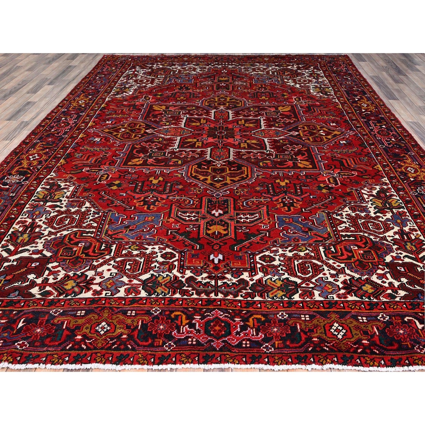 9'1"X11'9" Cereza Red Wool Hand Knotted Vintage Zoroastrian Heris Clean Rug