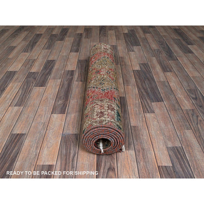 3'5"X10'3" Blush Red Vintage Zoroastrian Hand Knotted Pure Wool Runner Rug