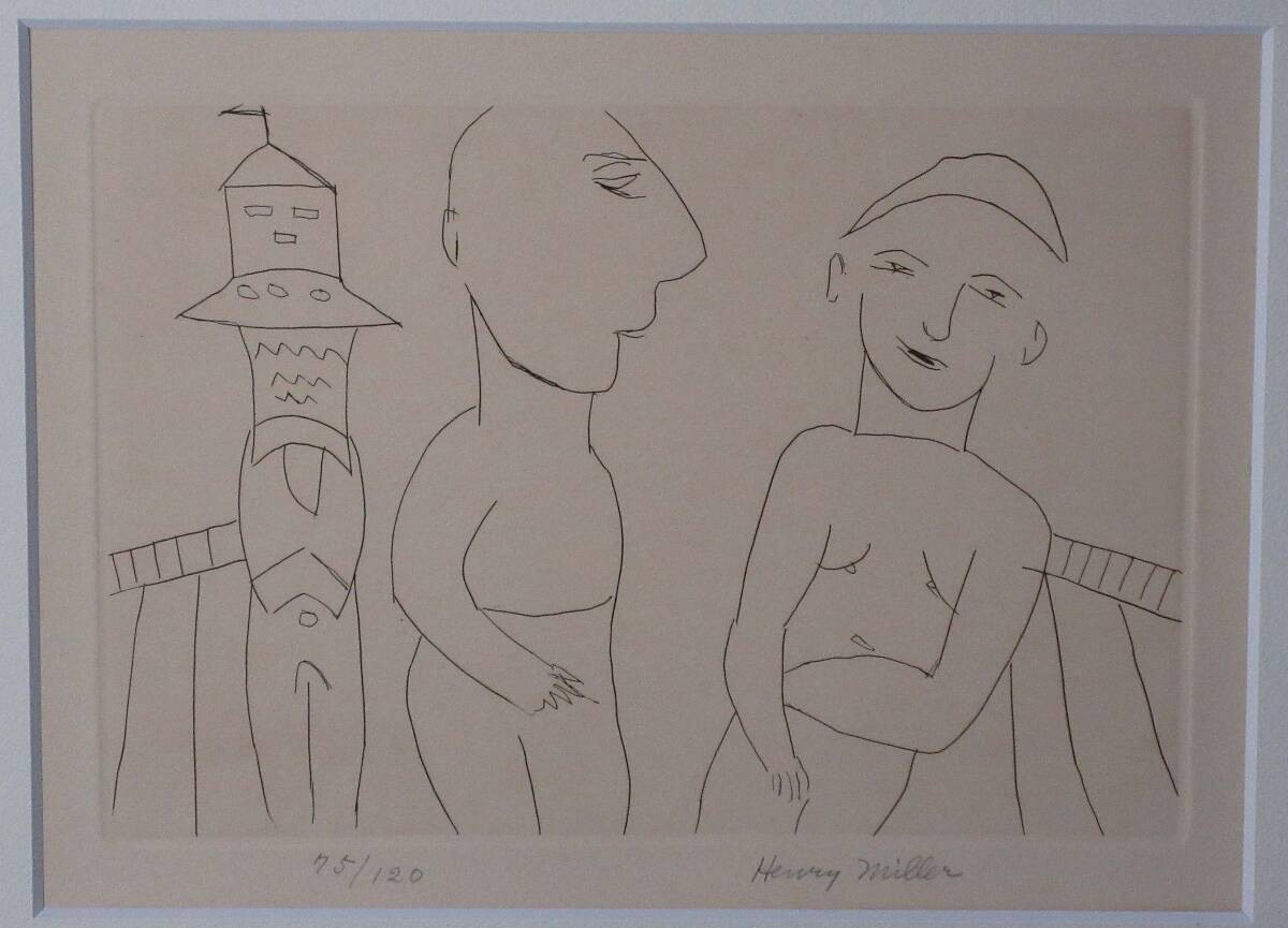 Henry Miller Etching Figure Signed ED 75/ 120 Framed Collectible Print