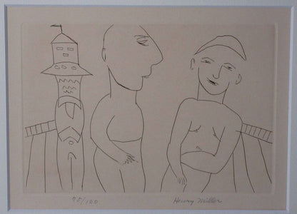 Henry Miller Etching Figure Signed ED 75/ 120 Framed Collectible Print