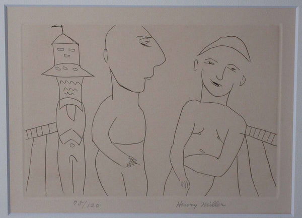 Henry Miller Etching Figure Signed ED 75/ 120 Framed Collectible Print
