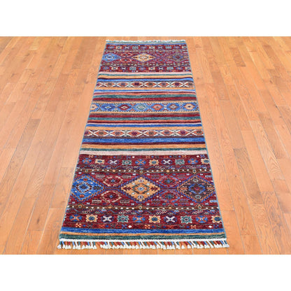 2'8"X8'3" Red Super Kazak Khorjin Design Wool Handknotted Wide Runner Rug
