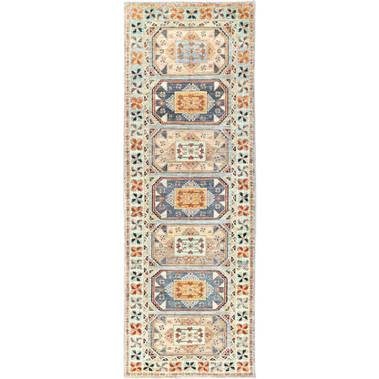 4'X11'9" Blue 200 Kpsi Wool Caucasian Design Hand Knotted Wide Runner Rug