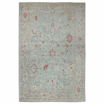 11'9"X17'3" Angora Oushak Soft Wool Hand Knotted Soft Green Oversized Rug