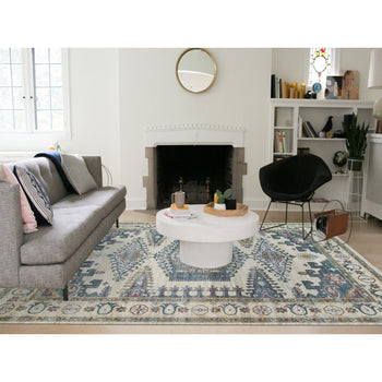 10'X14' Ivory Hand Knotted Reimagined Viss Design 100% Wool Oriental Rug