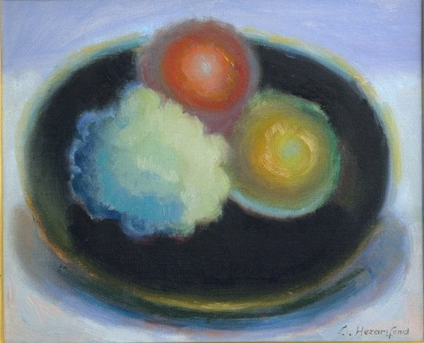 French Art Oil Painting Bowl Black Fruits Signed Leo Hezarifend