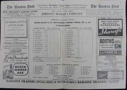 Vintage 1947 Boston Celtics Vs. St. Louis Bombers