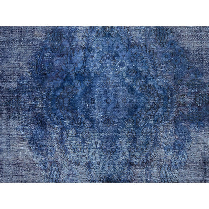 8'3"X10'9" Blue Overdyed Worn Soft Wool Hand Knotted Rug