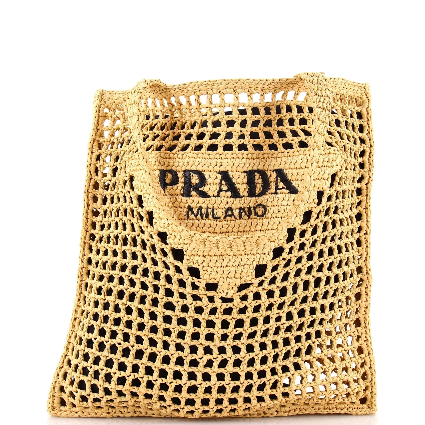 Prada Triangle Logo Open Tote Raffia