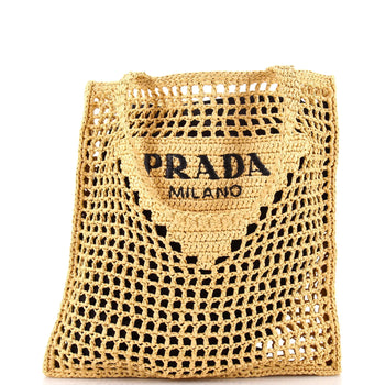 Prada Triangle Logo Open Tote Raffia