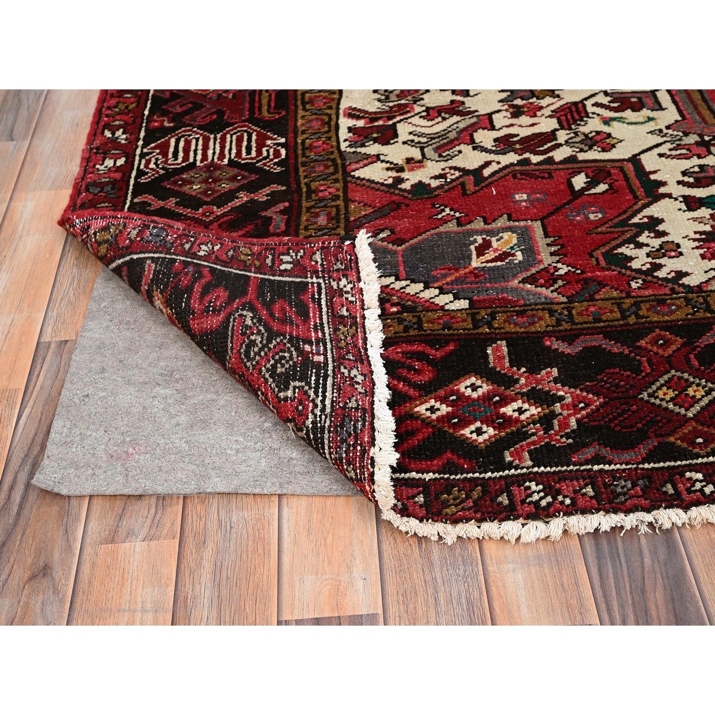 7'10"X11'5" Red Pure Wool Hand Knotted Antique Zoroastrian Heris Rug