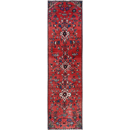 2'3"X9'6" Red Vintage Zoroastrian Khamadan Hand Knotted Wool Runner Rug