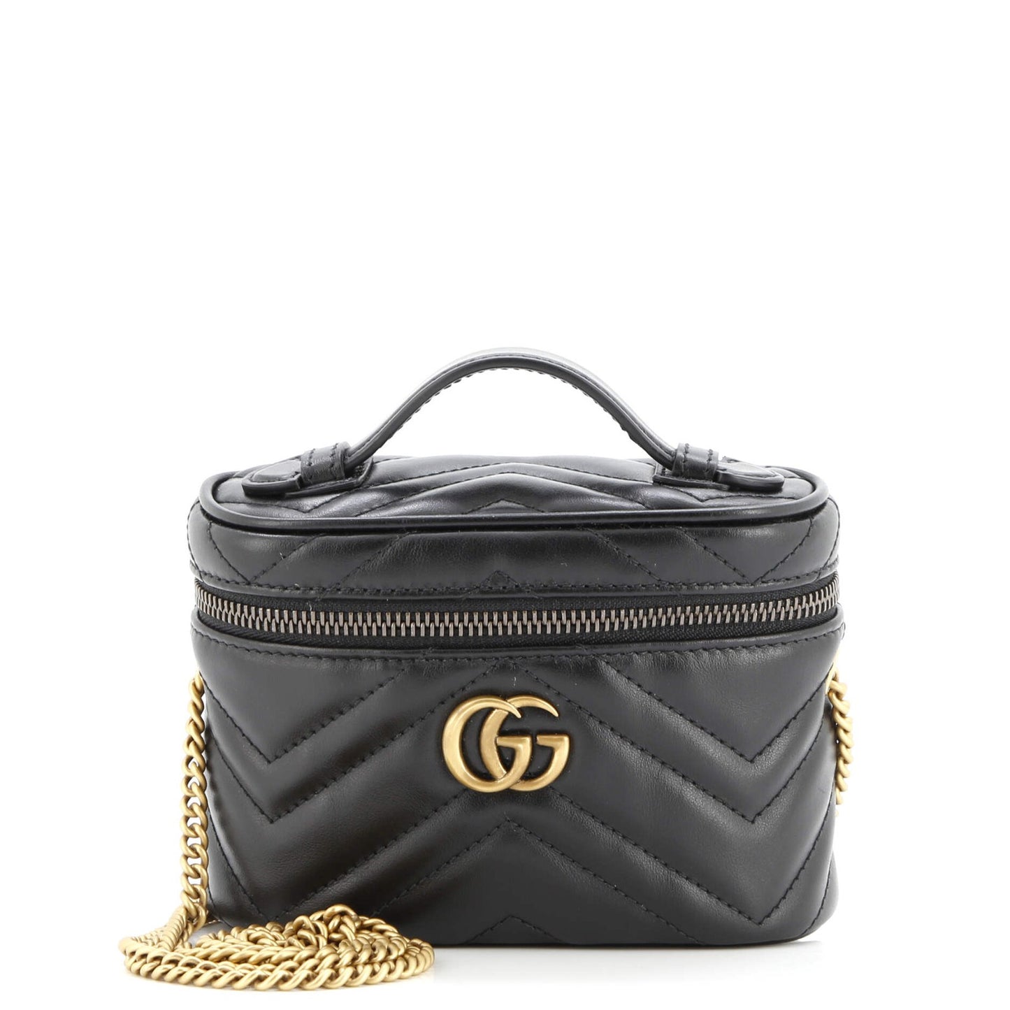 Gucci Gg Marmont Top Handle Vanity Chain Bag Matelasse Leather Mini