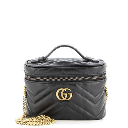 Gucci Gg Marmont Top Handle Vanity Chain Bag Matelasse Leather Mini