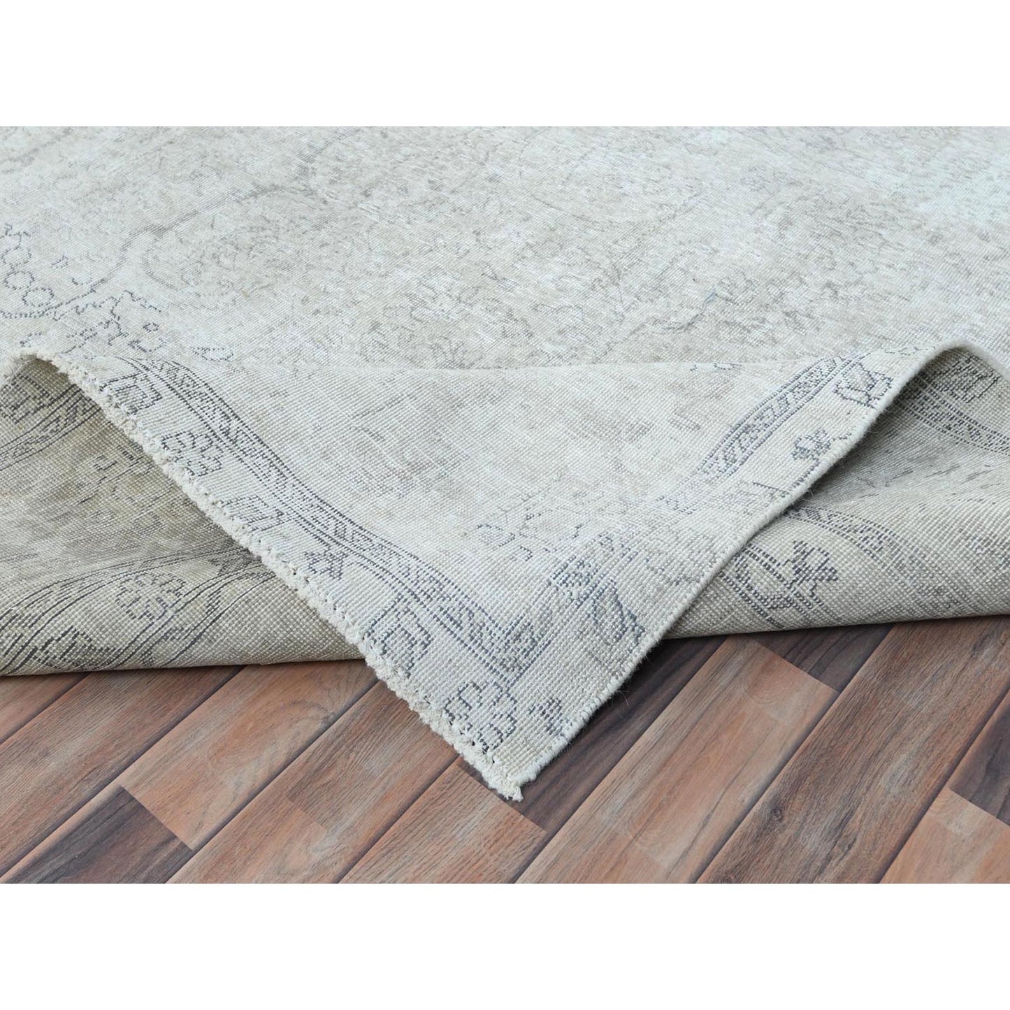 9'7"X13'2" Gray Hand Knotted Old Farsian Tebraz Worn Wool Distressed Rug