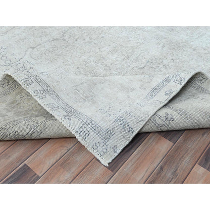 9'7"X13'2" Gray Hand Knotted Old Farsian Tebraz Worn Wool Distressed Rug