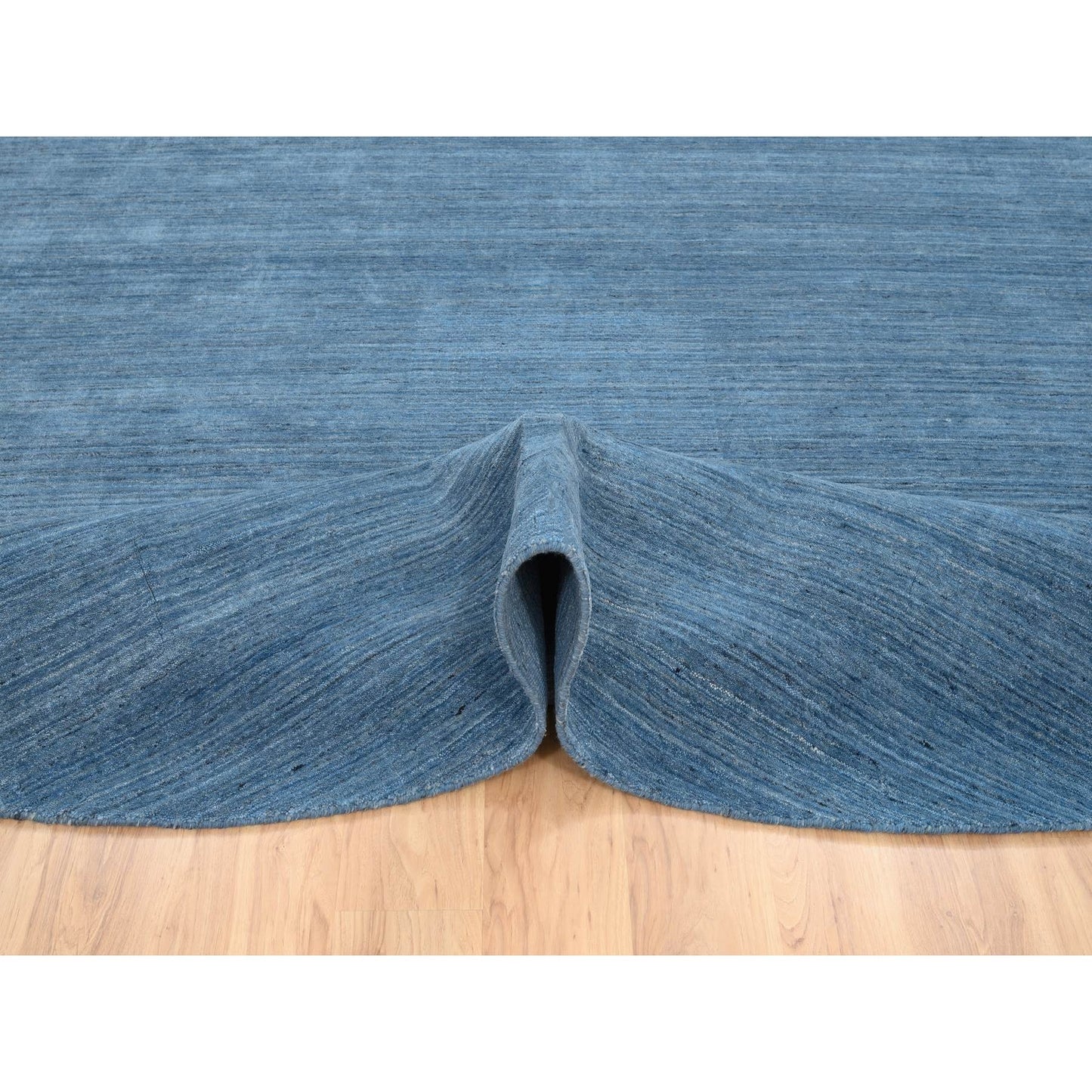 11'9"X11'9" Denim Blue Pure Wool Hand Loomed Modern Design Round Rug