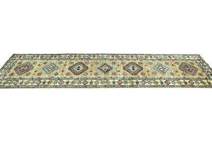 3X10 ft Beige Tribal Geometric Kazak Runner Wool