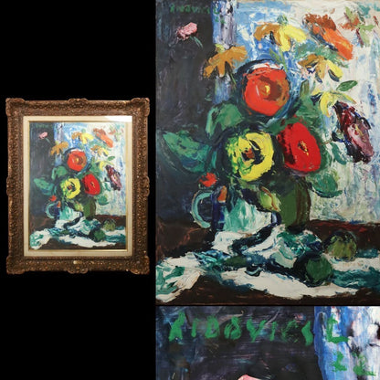 Laszlo Ridovics Hungarian Fauvist Large Oil Painting "Flowers" Signed Framed