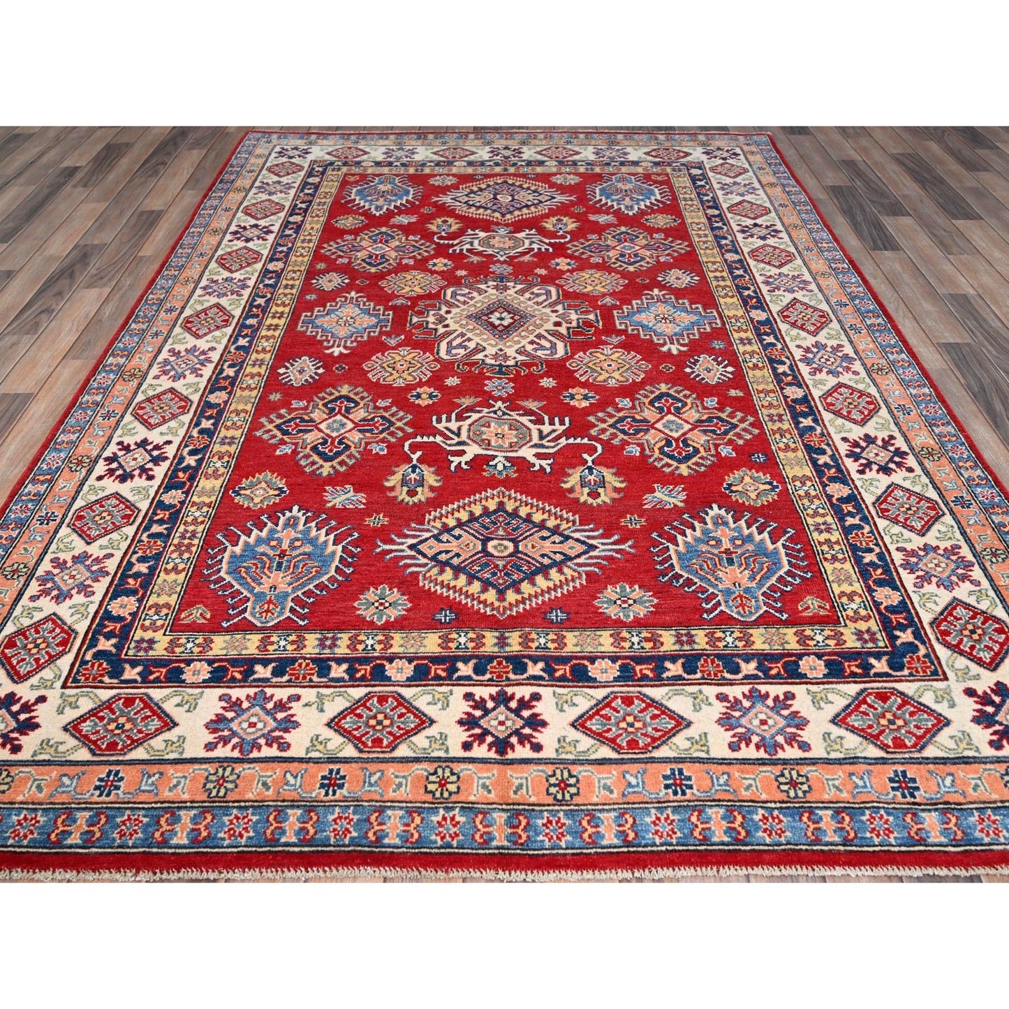 6'1X9'1" Red Hand Knotted All Wool Kazak Tribal Design Oriental Rug