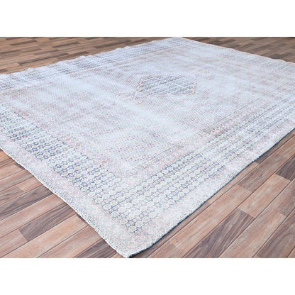 7'9"X10'1" Blue Vintage Zoroastrian Karman Pure Wool Hand Knotted Rug