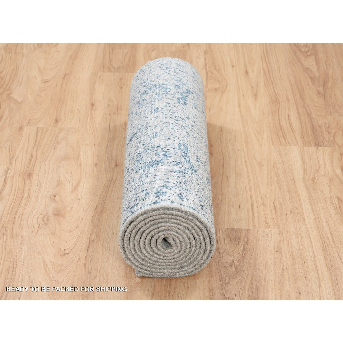 2'6"X12' Fine Jacquard Wool And Silk Hand Loomed Gray Runner Rug