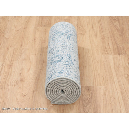2'6"X12' Fine Jacquard Wool And Silk Hand Loomed Gray Runner Rug