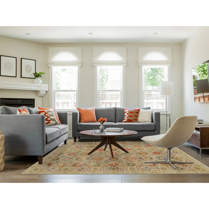 8'2"X10'2" Beige The Sunset Rosettes Hand Knotted Wool And Silk Rug