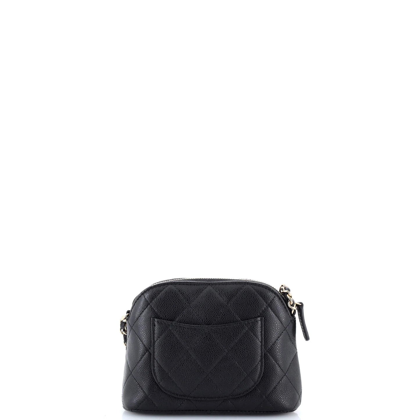 Chanel Cc Dome Zip Clutch With Chain Quilted Caviar Mini