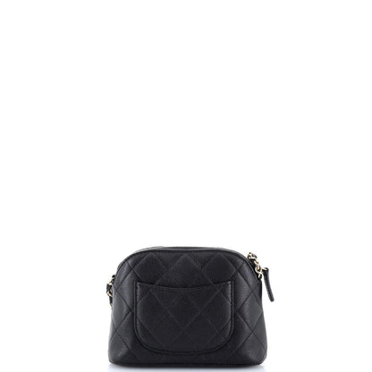 Chanel Cc Dome Zip Clutch With Chain Quilted Caviar Mini