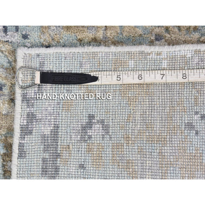 2'6"X11'10" Gray Pure Wool Modern Abstract Design Hand Knotted Runner Rug