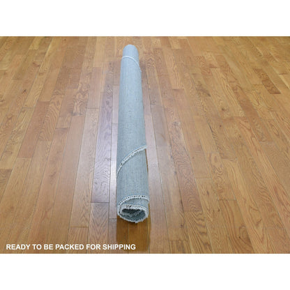 Rug 6'x6' Blue Grass Design Wool and Silk Round Hand Knotted Oriental