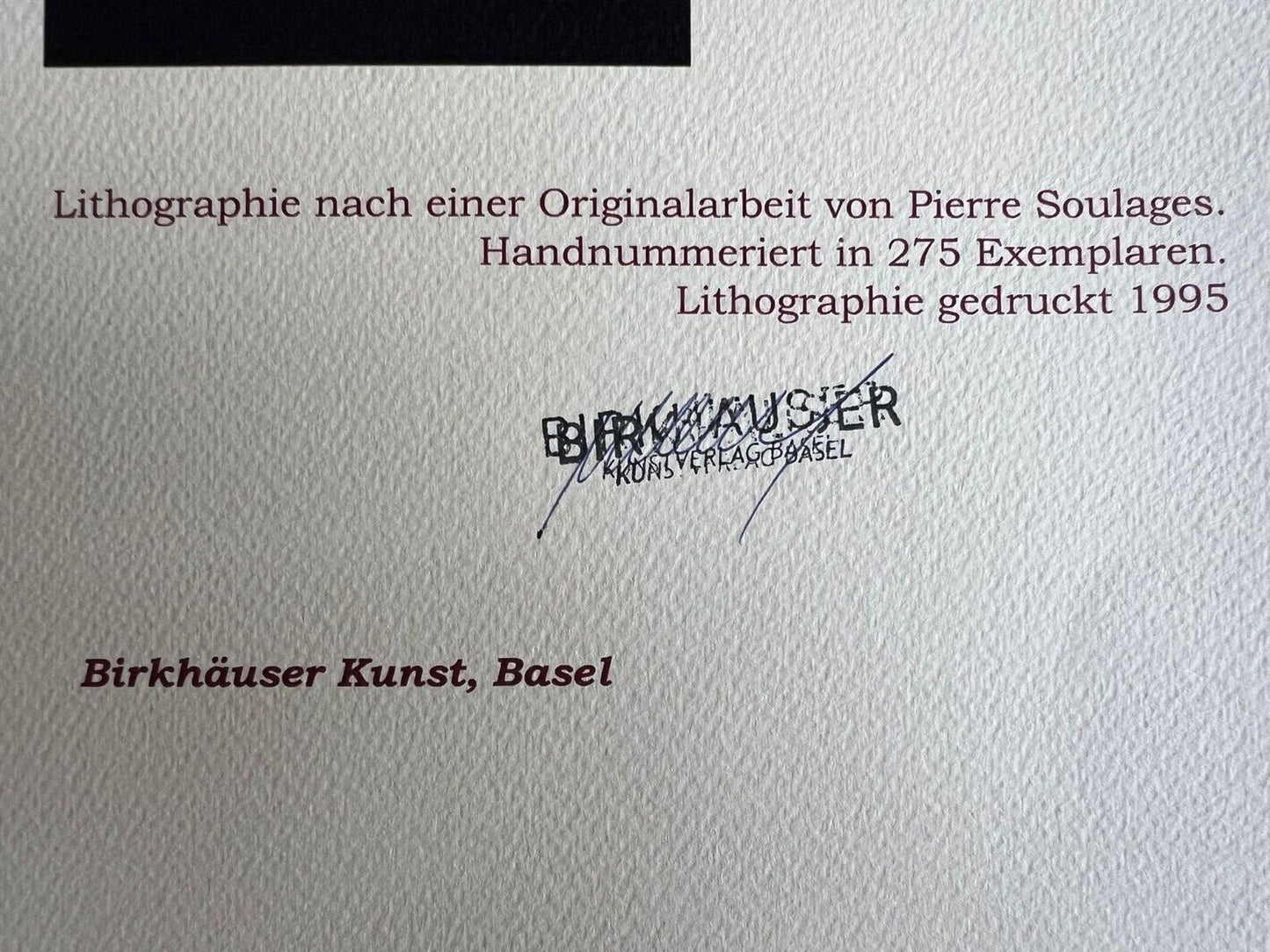 Pierre Soulages Coa Signed Op Numbered Pencil 275Ex Certified