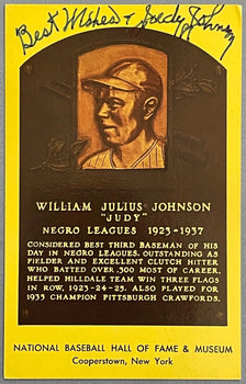 Judy Johnson Autographed Baseball Hall Of Fame Plaque Postcard