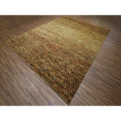 9'4"X12'1" Honey Brown Hand Knotted Rug Organic Wool Grass Design Oriental