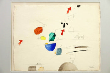 Rare Emilio Tadini Original Painting Watercolor On Paper Signed Framed Italy Art