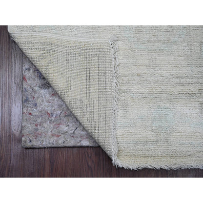 2'7"X11'7" Gray Angora Oushak Leaf Design Wool Hand Knotted Runner Rug