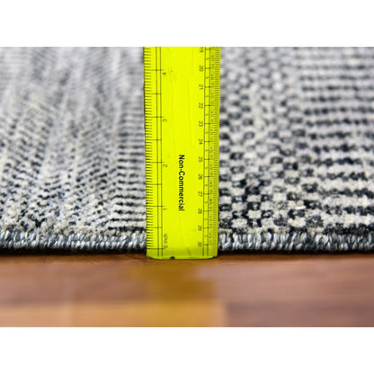 2'X3'2" Gentle Gray Modern Hand Knotted Grass Design Undyed Wool Mat Rug