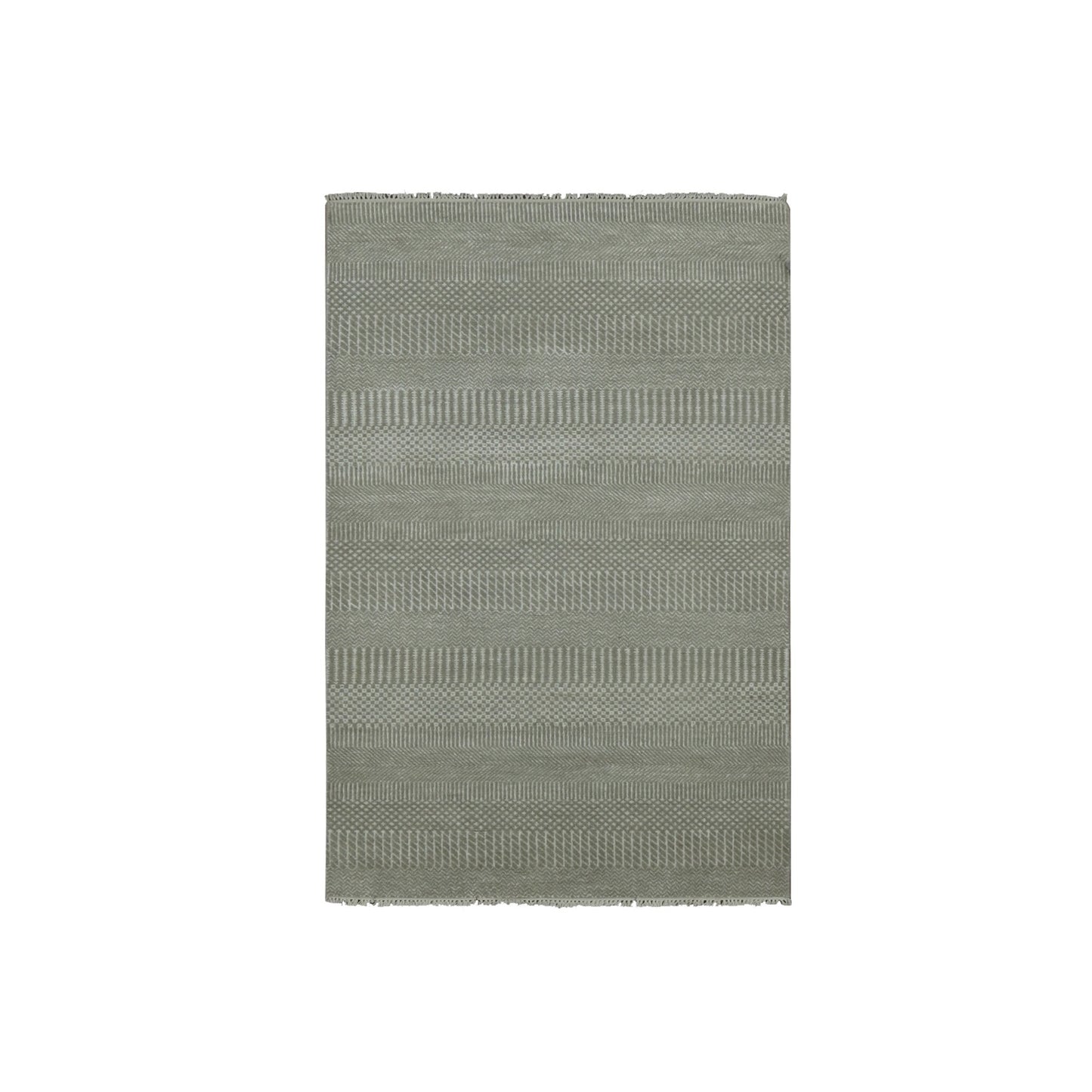 3'x5'3" Battleship Gray Grass Design Wool and Silk Hand Knotted Rug