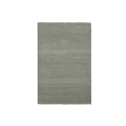 3'x5'3" Battleship Gray Grass Design Wool and Silk Hand Knotted Rug