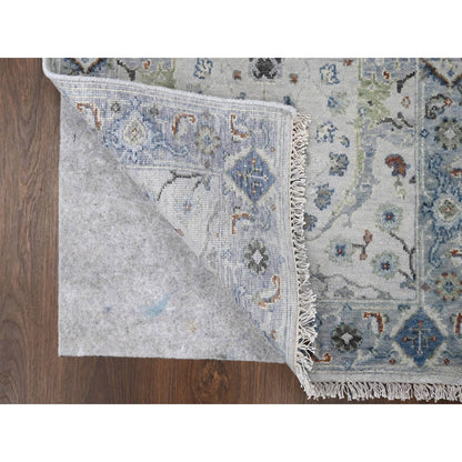 2'6"X11'9" Ivory Oushak With Floral Motifs Hand Knotted Wool Runner Rug