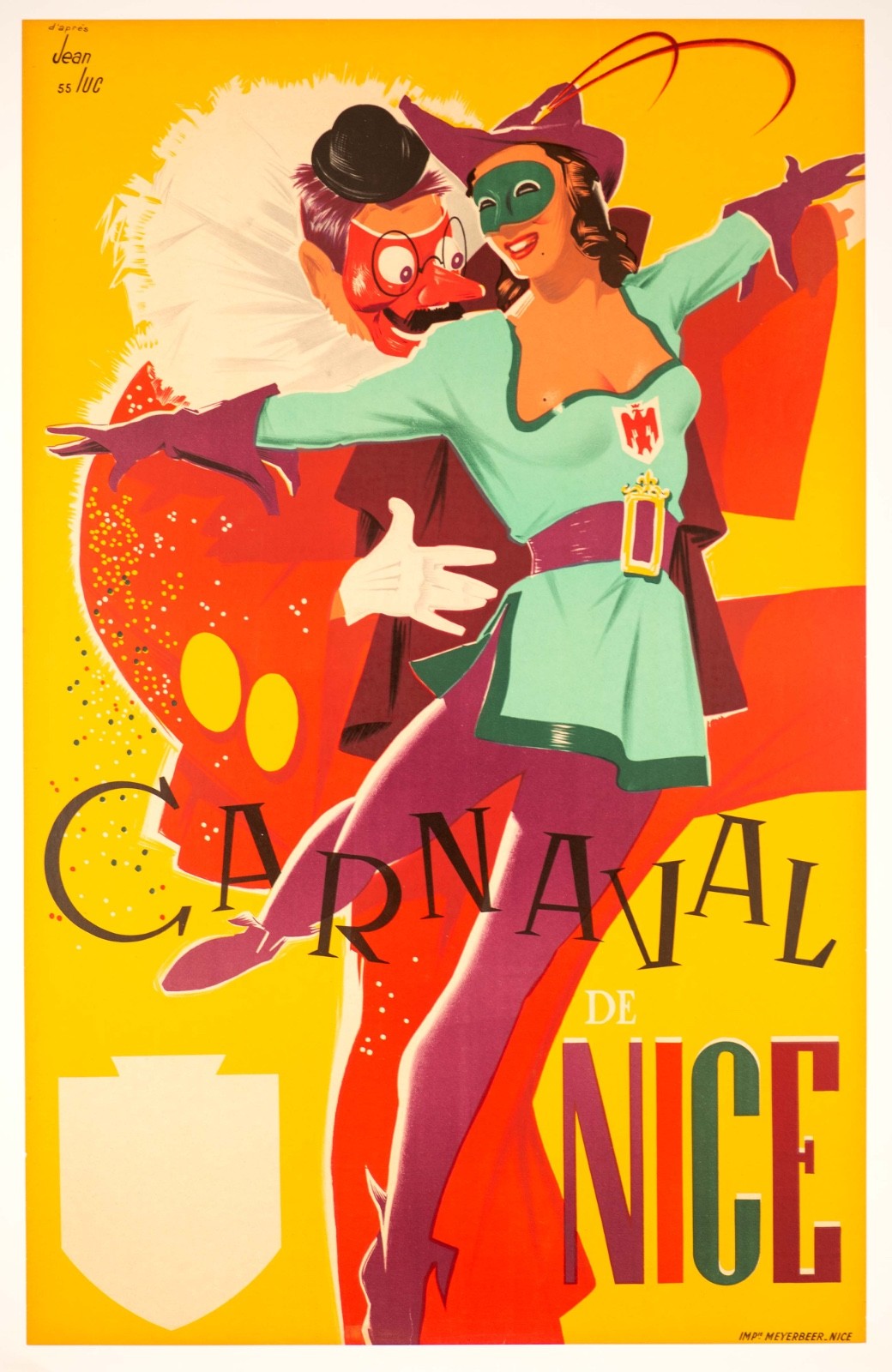 Carnaval De Nice By Jean Luc 1950 On Linen Original French Lithograph
