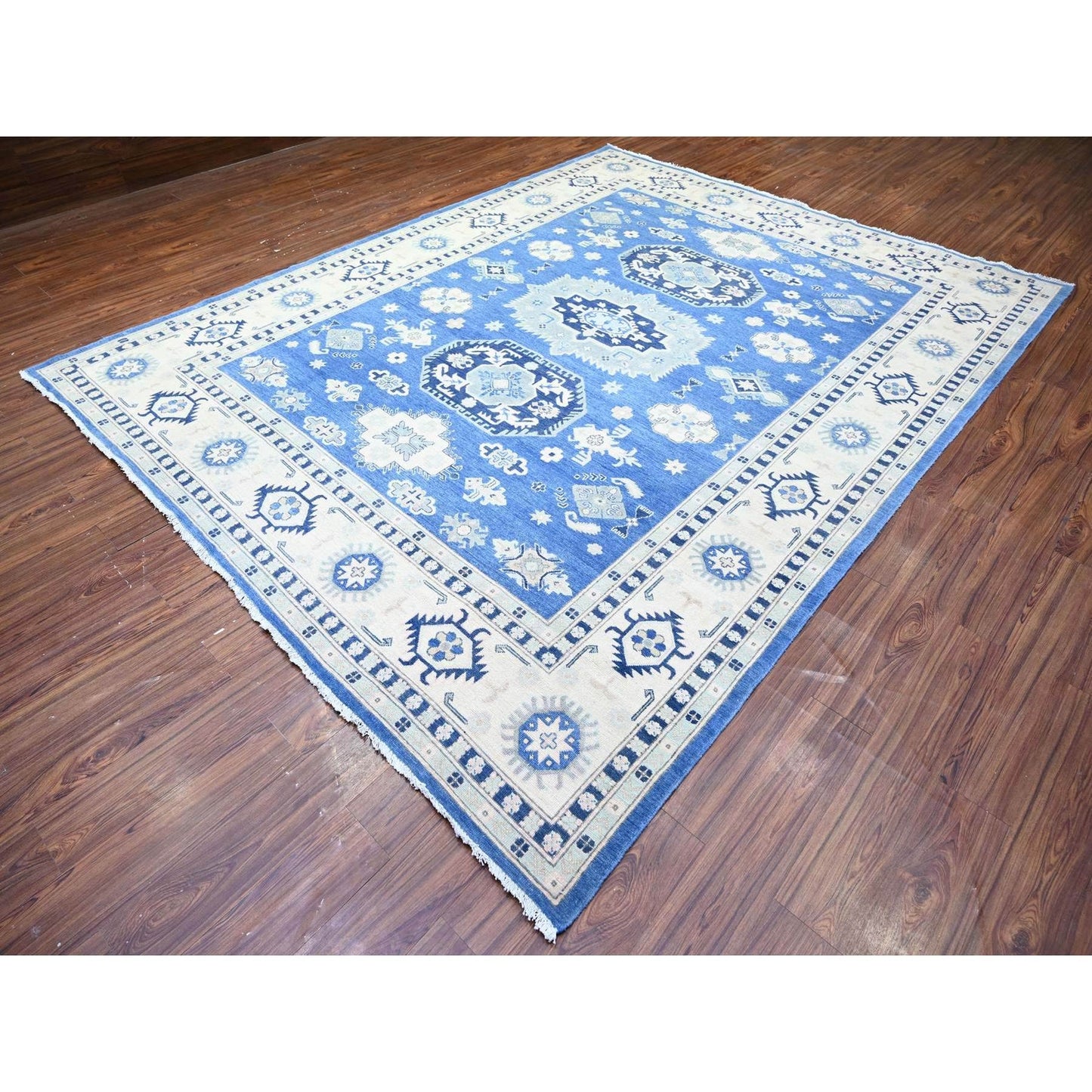 9'X11'5" Berry Blue Vintage Look Kazak Hand Knotted Wool Oriental Rug