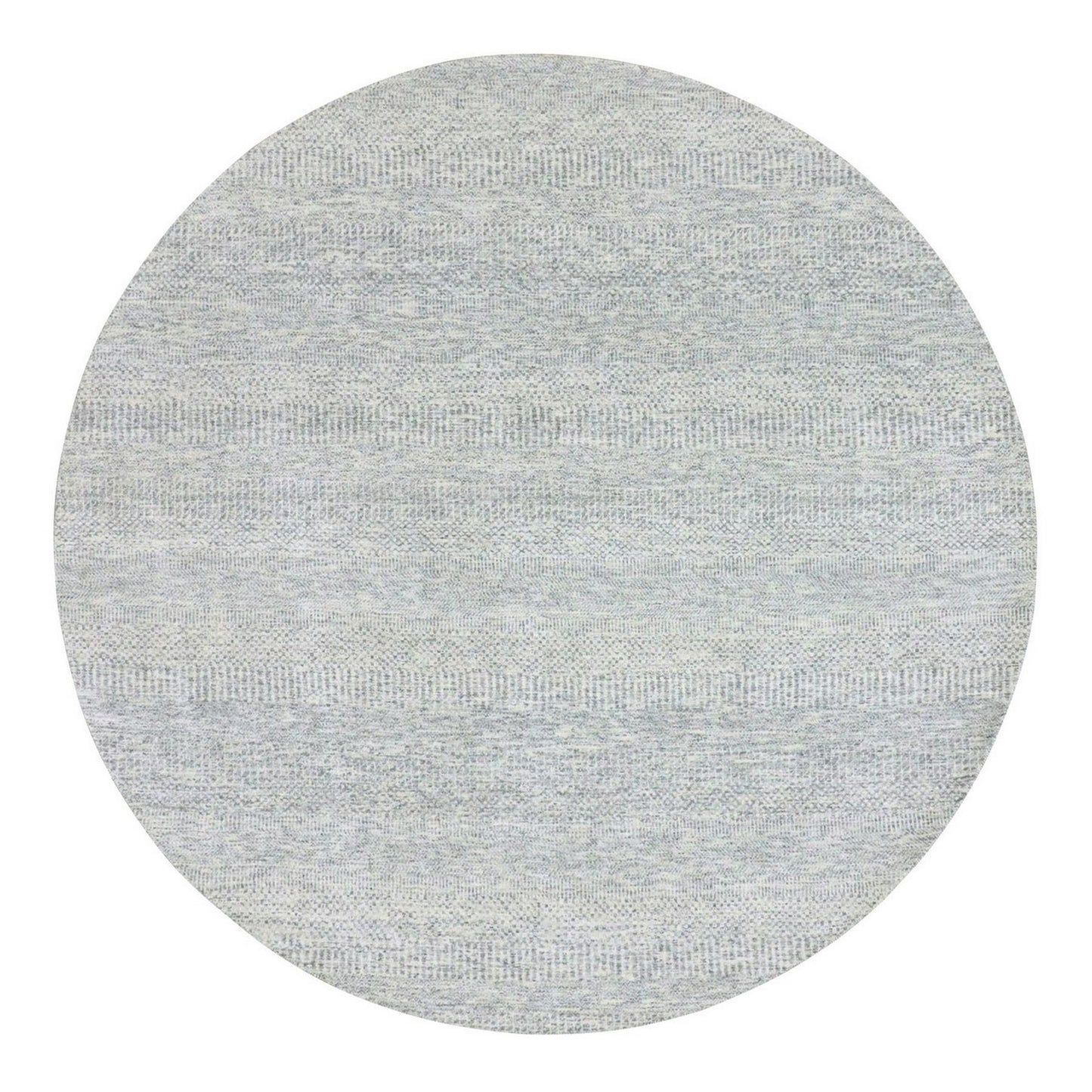 7'9"X7'9" Gray Undyed Pure Wool Grass Design Hand Knotted Round Rug